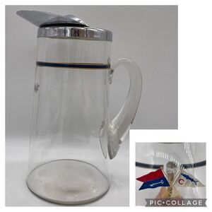 Vintage Nautical Key Largo Yacht Club Glass Pitcher Silver Chrome Spout‎ Rim MCM